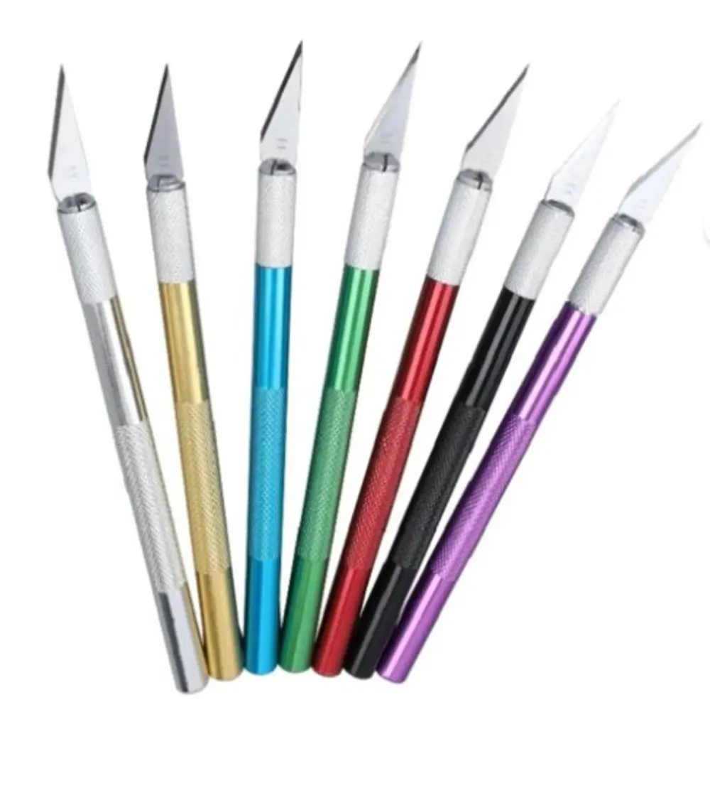 Renkli Kretuar Bıçağı Ucu Sivri Hobi Maket Bıçağı 5 Uç Yedekli - 