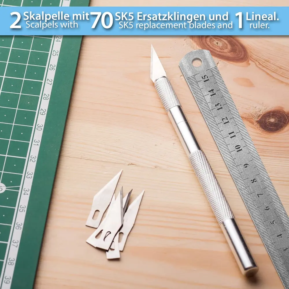 Renkli Kretuar Bıçağı Ucu Sivri Hobi Maket Bıçağı 5 Uç Yedekli - 