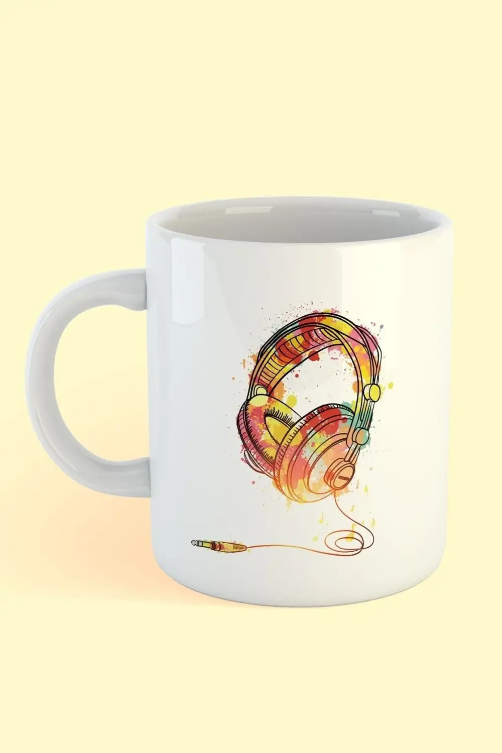 Renkli Kulaklık Baskılı Kahve Kupası
