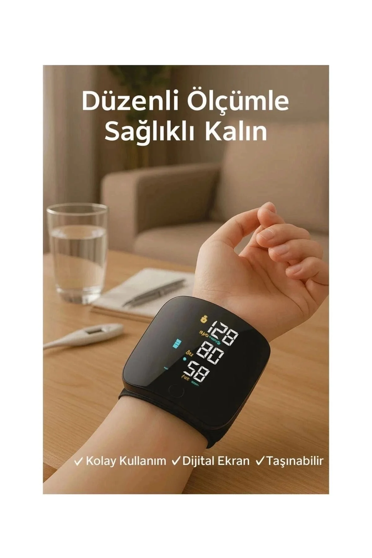 Renkli LCD Ekranlı Bilekten Tansiyon Aleti – Taşınabilir ve Kolay