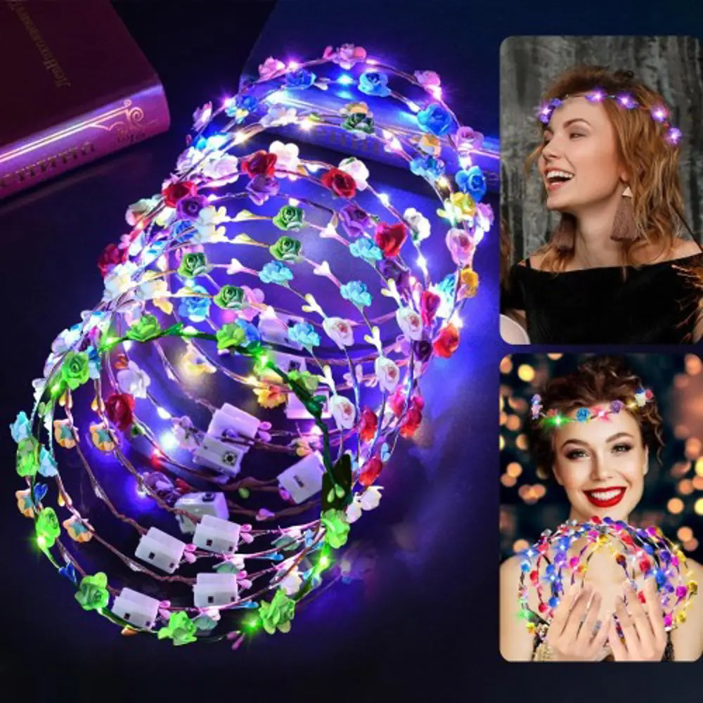 Renkli LED Çiçek Taç – 3 Işık Modlu Glow Parti Tacı