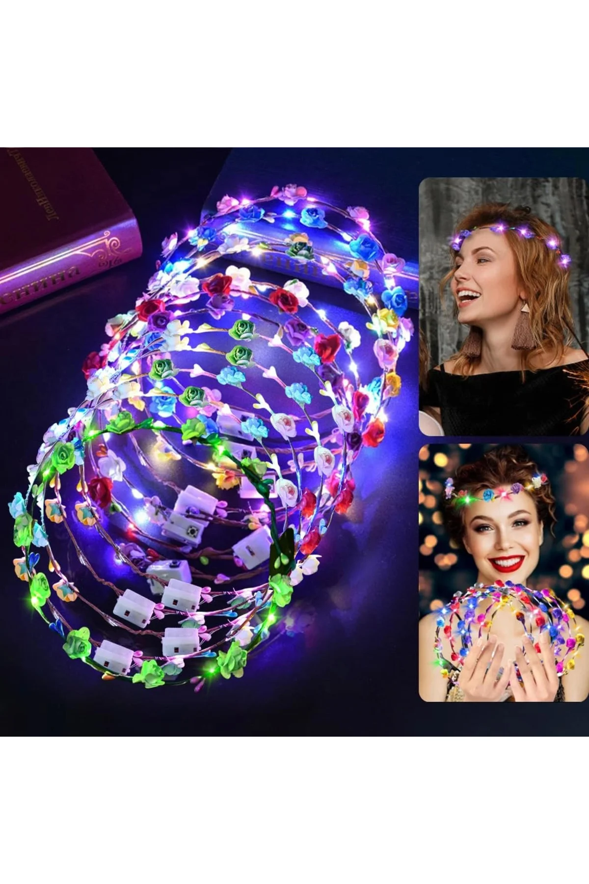 Renkli LED Çiçek Taç – 3 Işık Modlu Renkli LED Çiçek Taç – 3 Işık Modlu