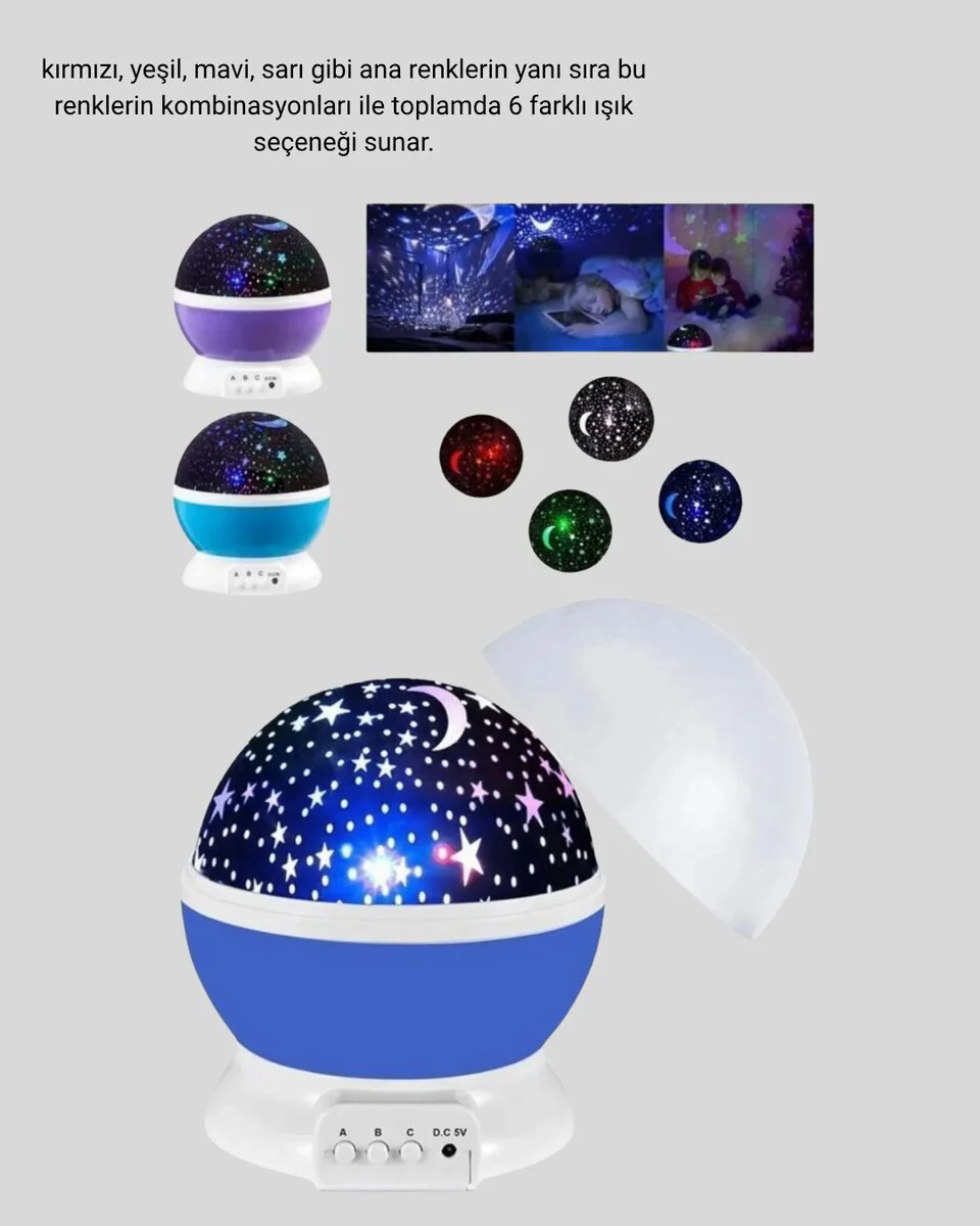 Renkli LED Gece Lambası - 6 Işık Modu ile Çocuk Odası Atmosferini Yönetin