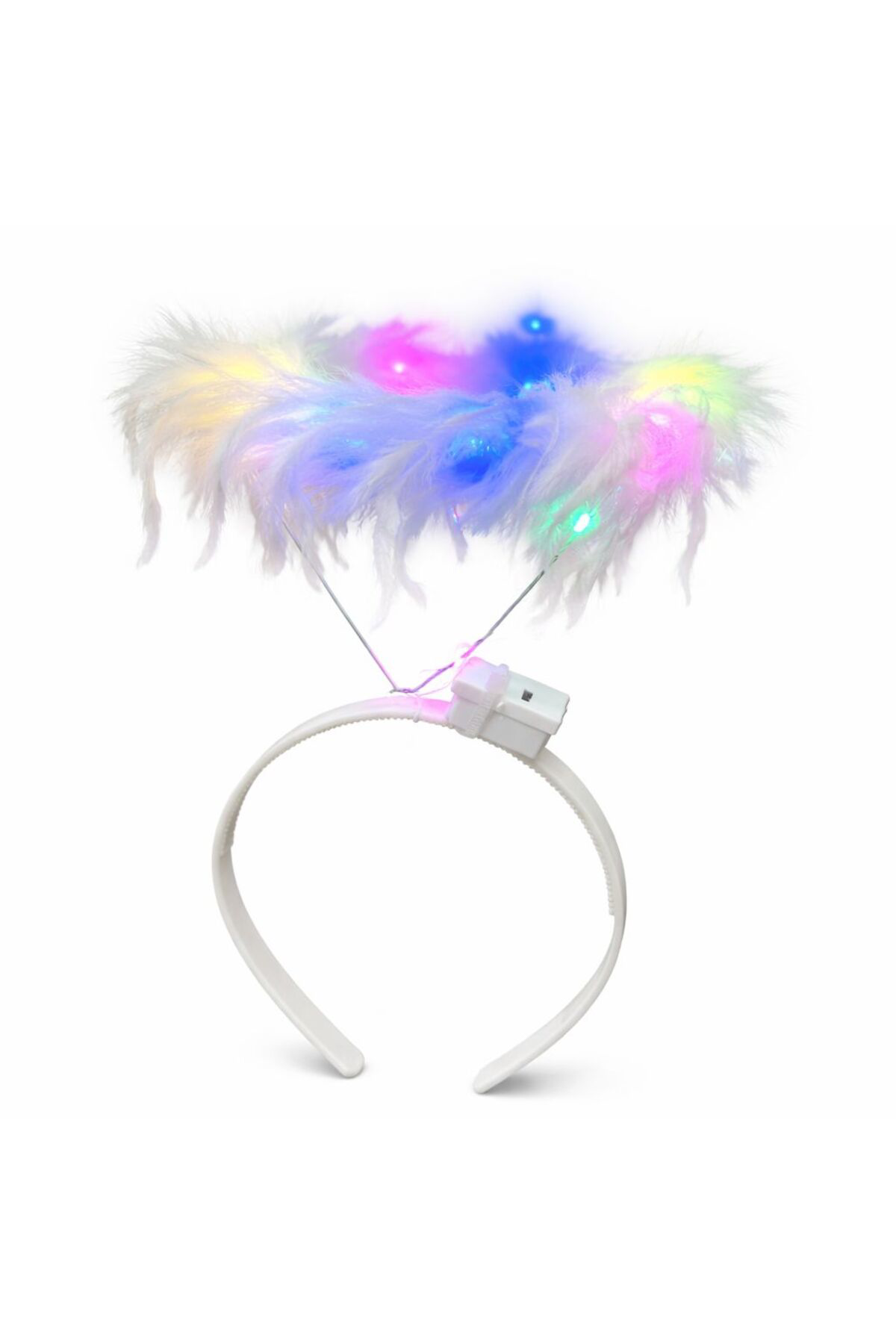 Renkli LED Işıklı Beyaz Tüylü Püsküllü Parti Tacı