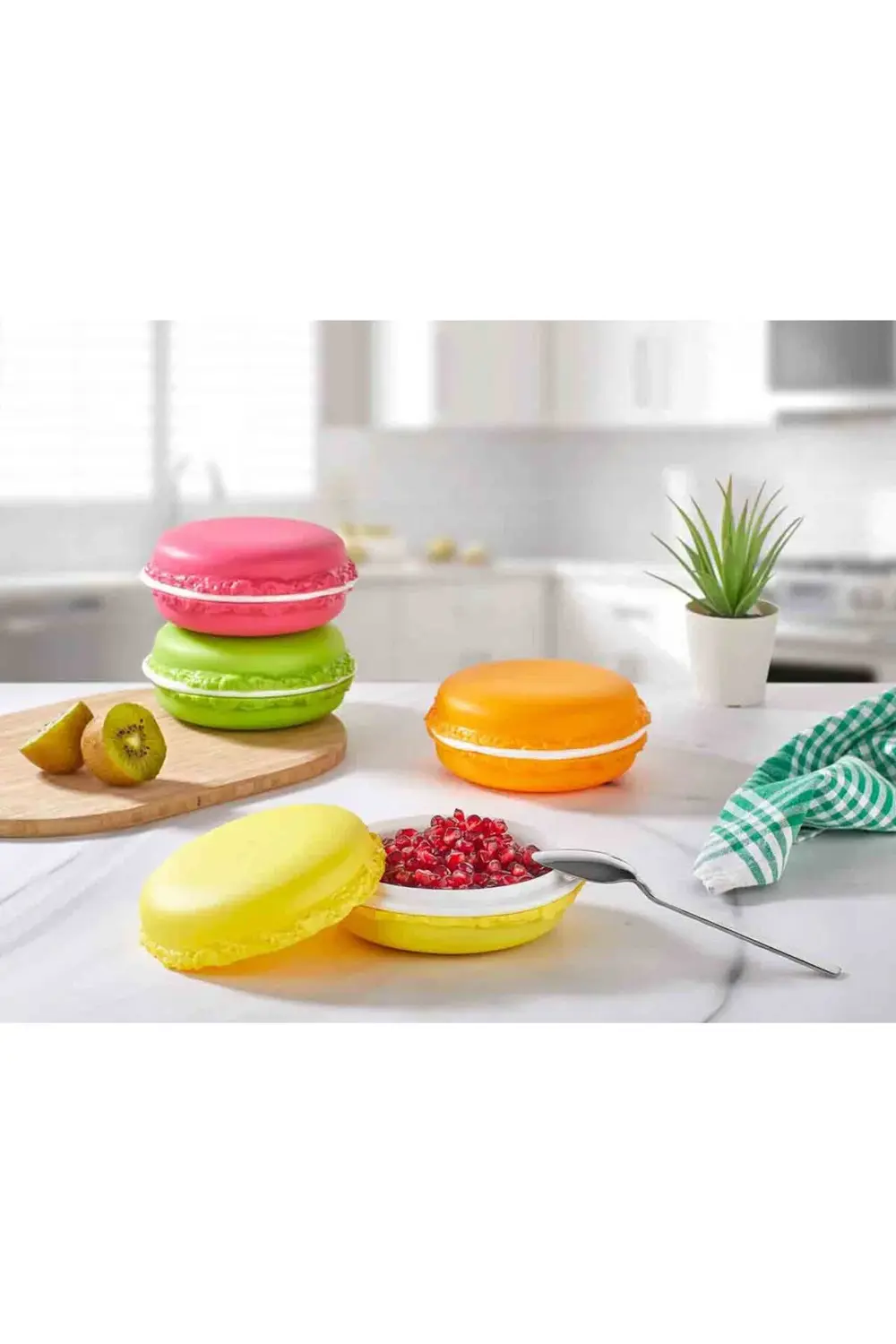 Renkli Macaron Şekilli Saklama Kabı 4'lü Set – Şekerlik, Lokumluk