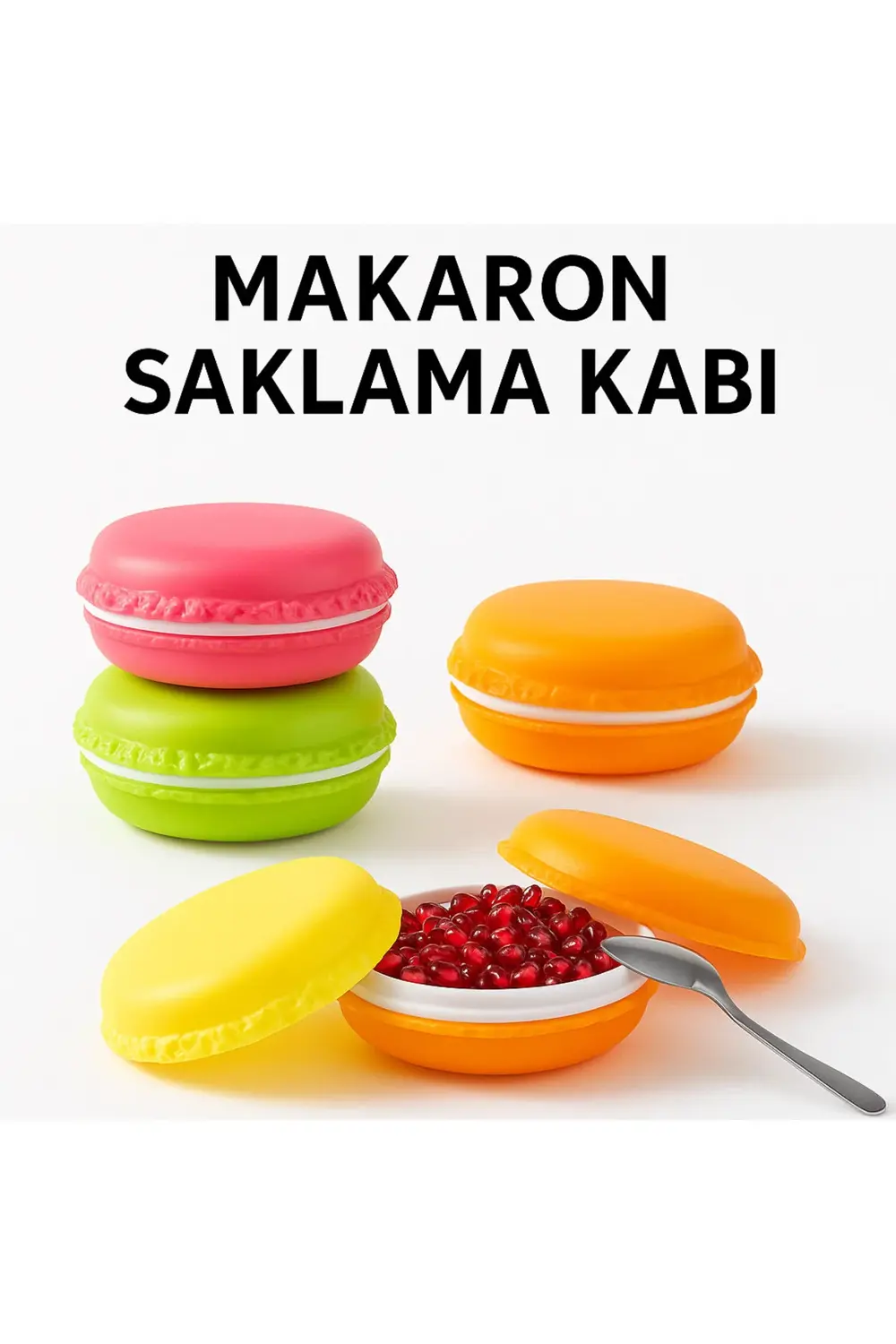 Renkli Macaron Şekilli Saklama Kabı 4'lü Set – Şekerlik, Lokumluk