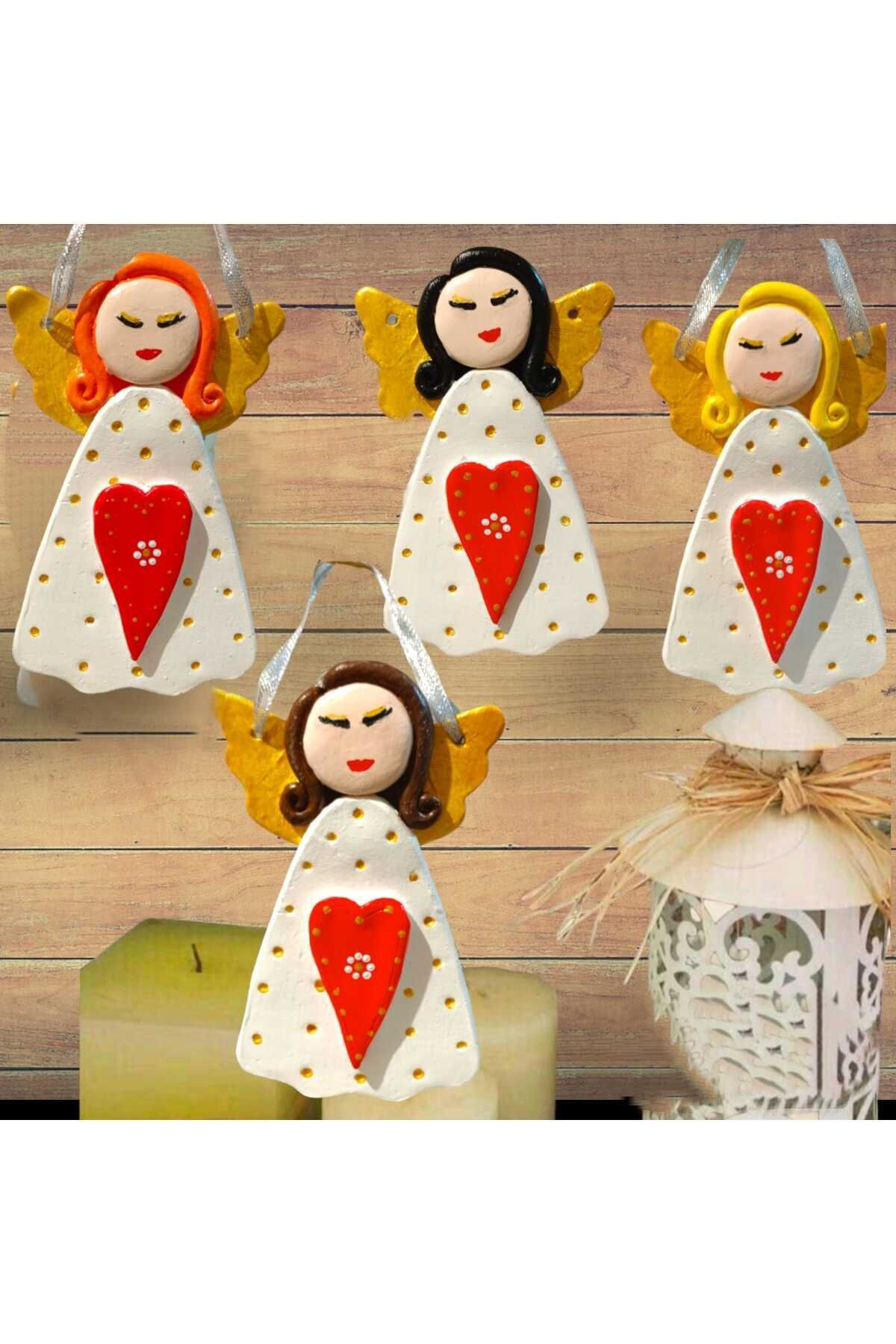 Renkli Melek Kızlar Beton Dekoratif Duvar & Kapı & Ağaç Süsü 4lü