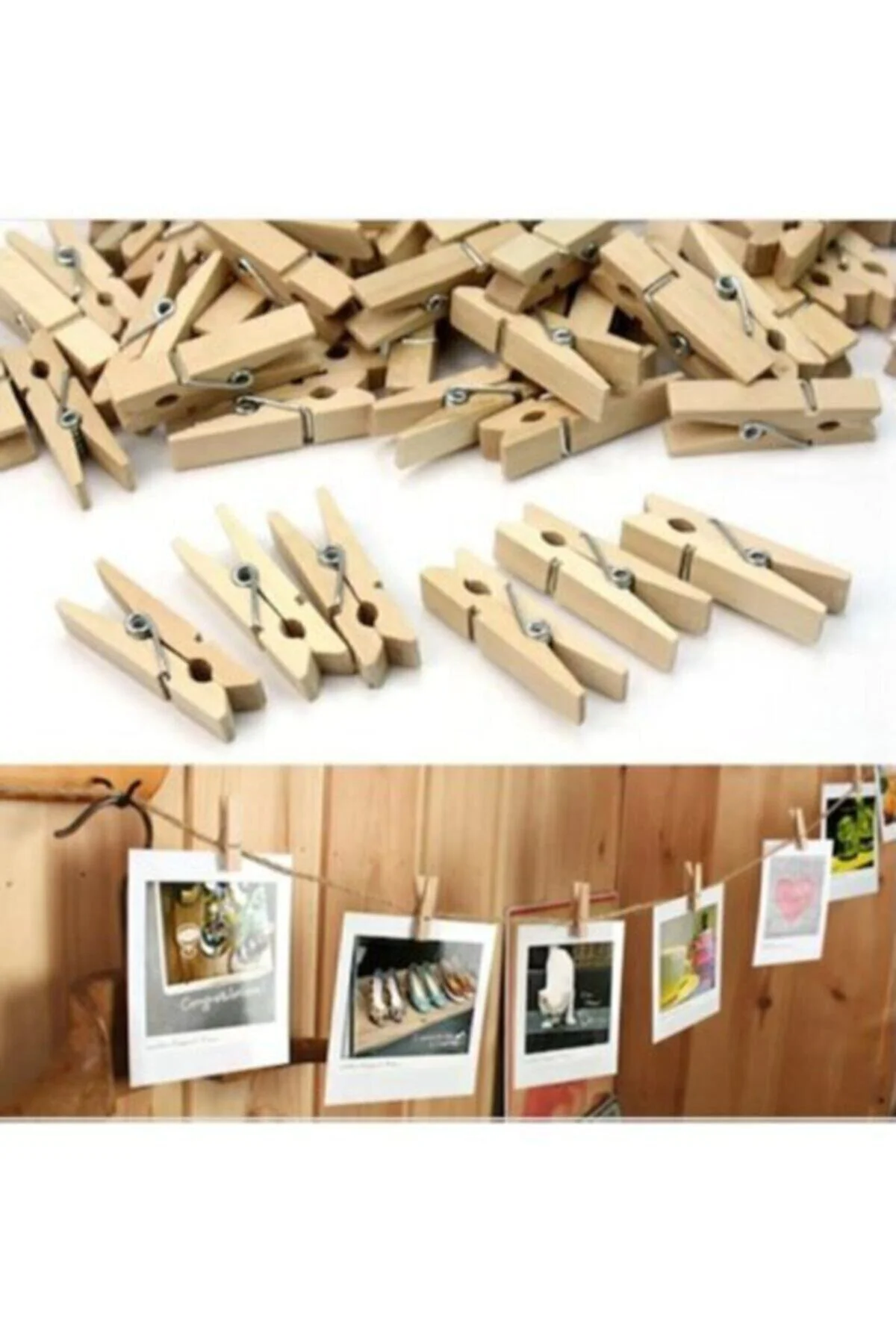 Renkli Mini 50 Adet Fotoğraf Mandalı Ve Naturel Mini 50 Adet Foto