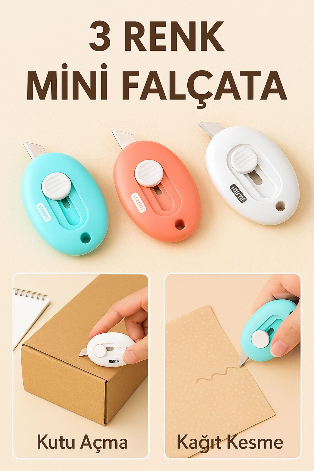 Renkli Mini Falçata – Kaydırmalı Kilitli Pratik Maket Bıçağı Falç
