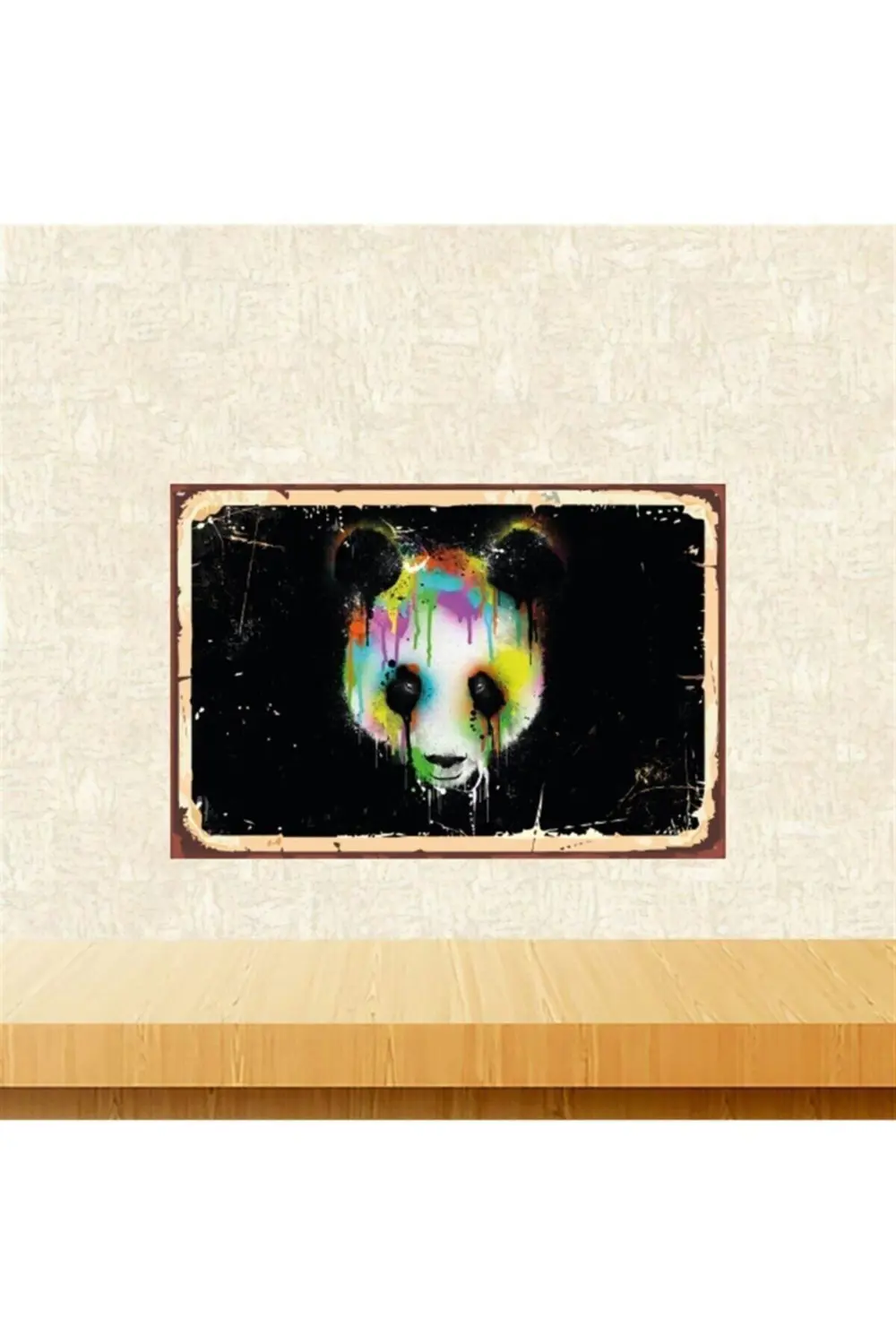 Renkli Panda 20-30 Cm Retro Ahşap Tablo Tkfx5495