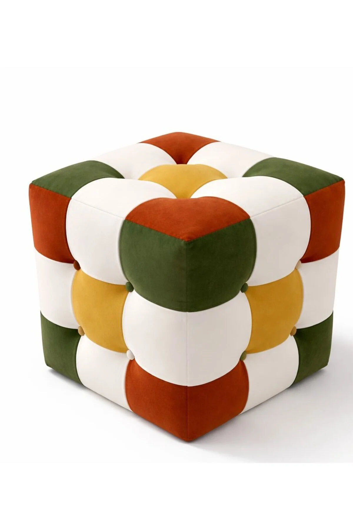 Renkli Patchwork Puf Modern Dekoratip Kare Puf