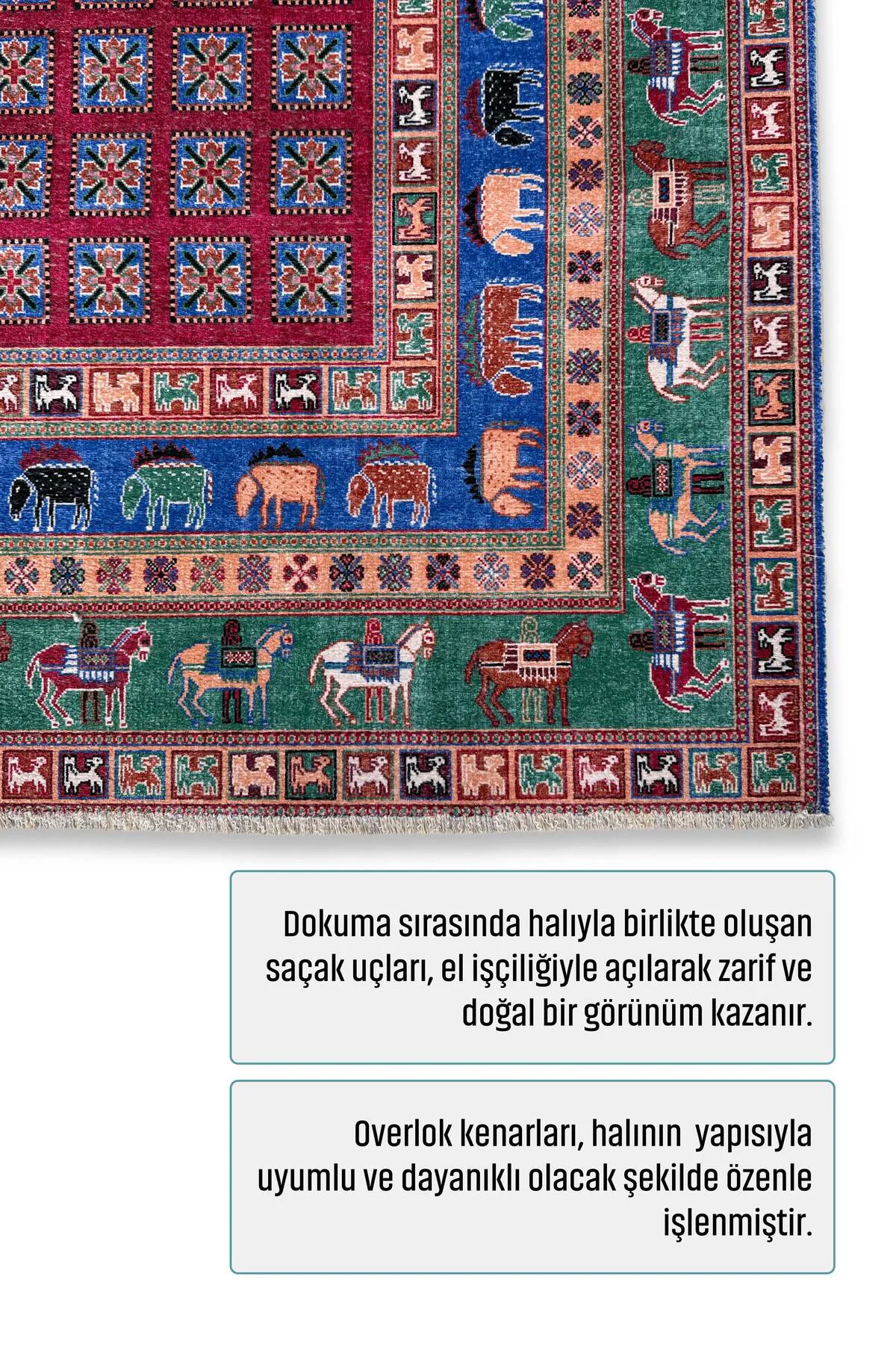Renkli Pazırık Halısı Tasarım Şönil Halı Kilim Yolluk Kaymaz Yıka