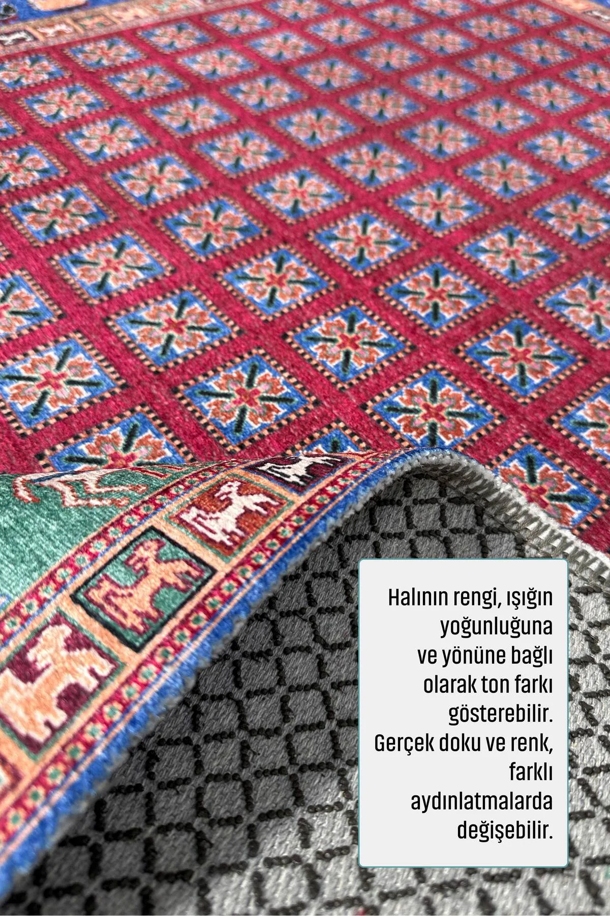 Renkli Pazırık Halısı Tasarım Şönil Halı Kilim Yolluk Kaymaz Yıka