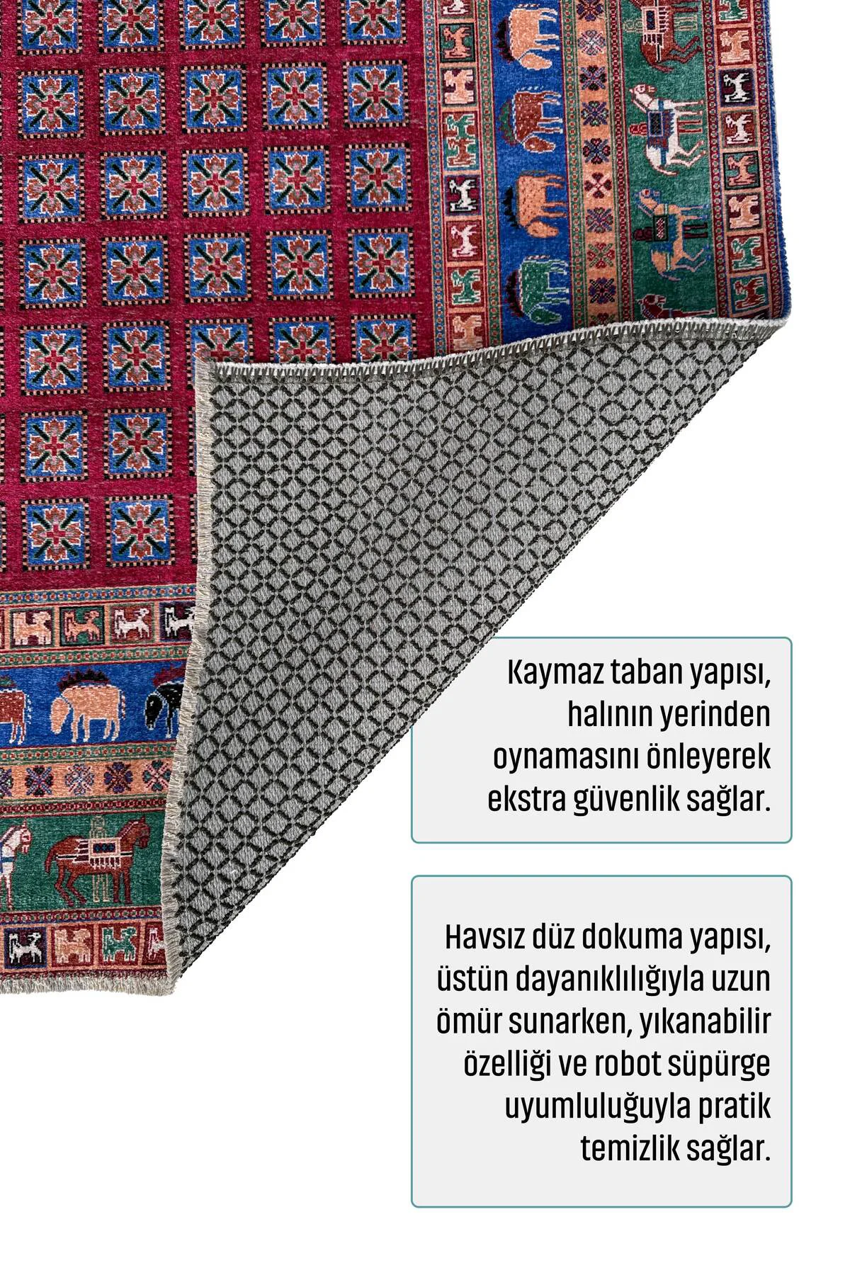 Renkli Pazırık Halısı Tasarım Şönil Halı Kilim Yolluk Kaymaz Yıka
