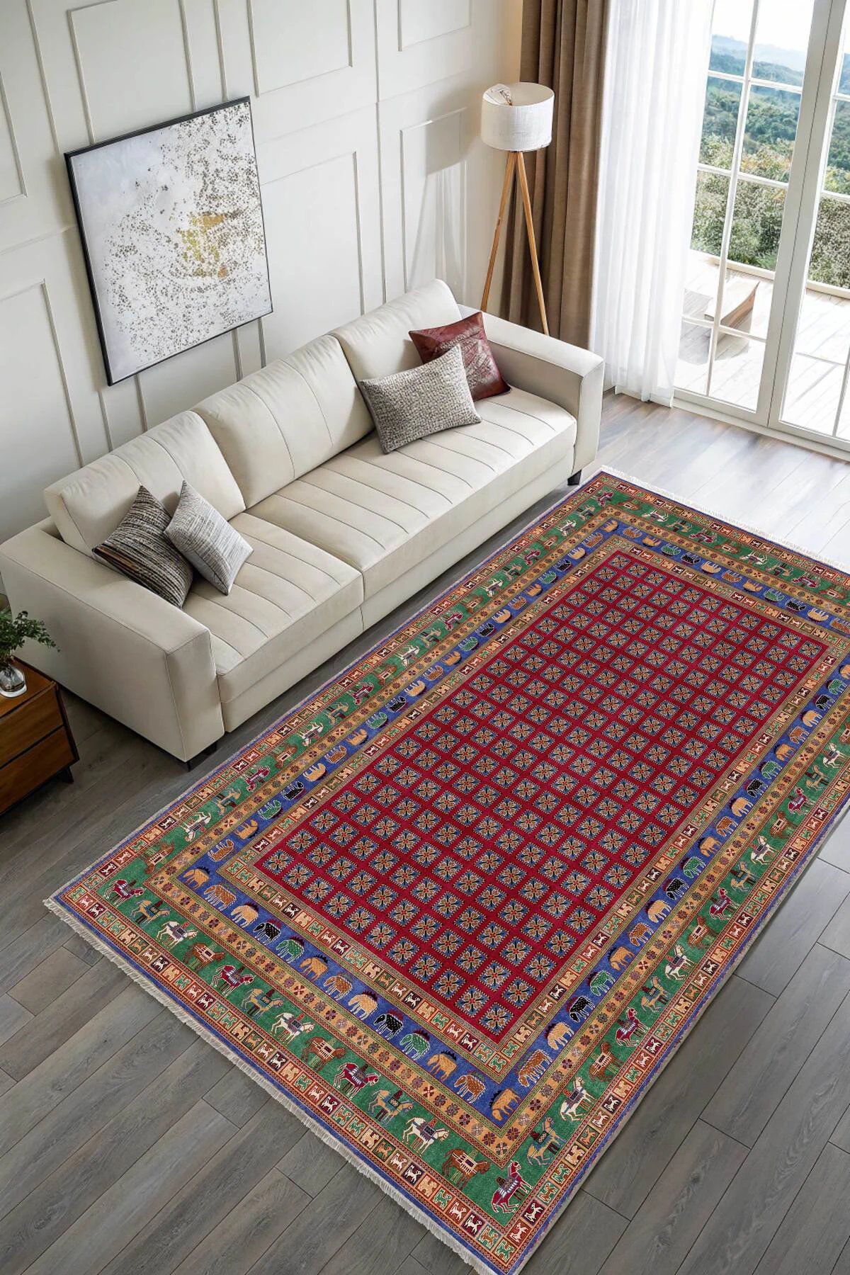 Renkli Pazırık Halısı Tasarım Şönil Halı Kilim Yolluk Kaymaz Yıka