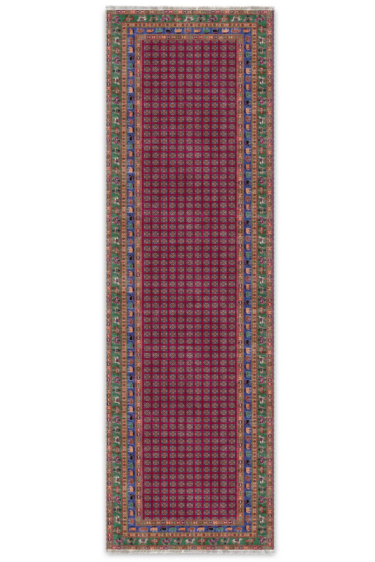 Renkli Pazırık Halısı Tasarım Şönil Halı Kilim Yolluk Kaymaz Yıka