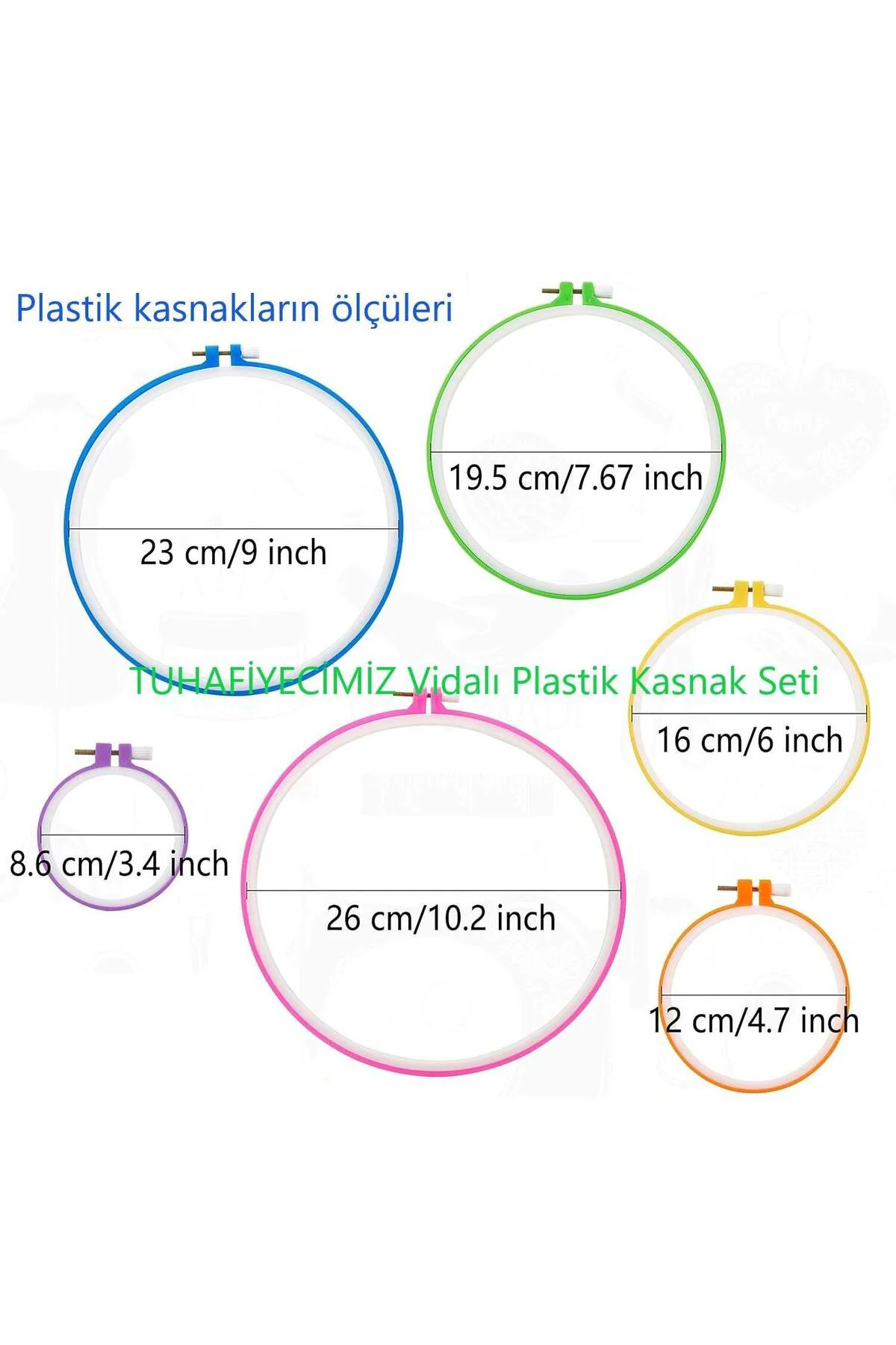 Renkli Plastik Nakış Kasnak Seti – 6 Boy Kasnak