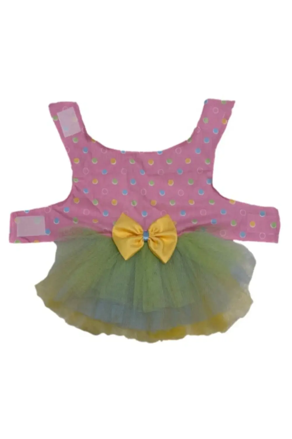 Renkli Puantiyeli Sarı Papyonlu Pembe Dişi Kedi Köpek Kıyafeti El