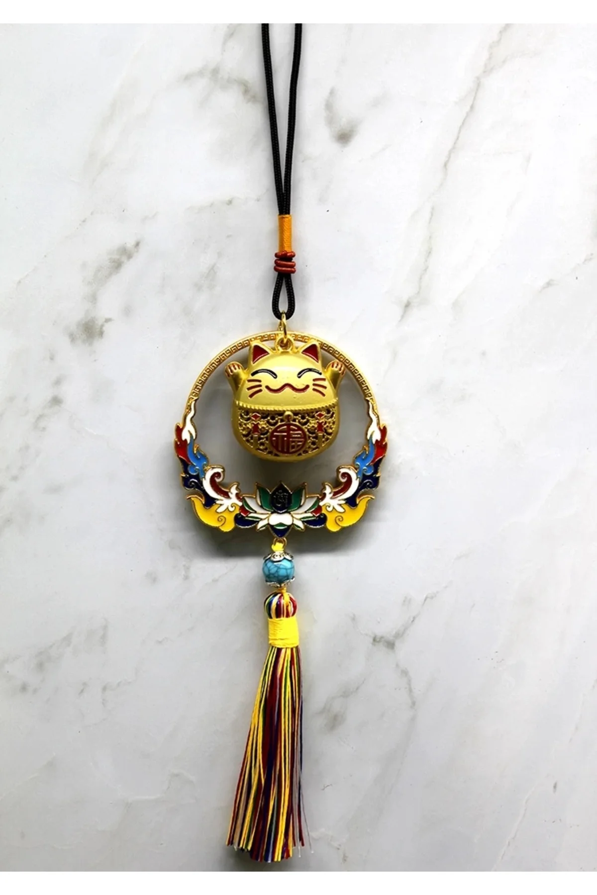 Renkli Püsküllü Şans Kedisi Feng Shui Askılık Alk4452