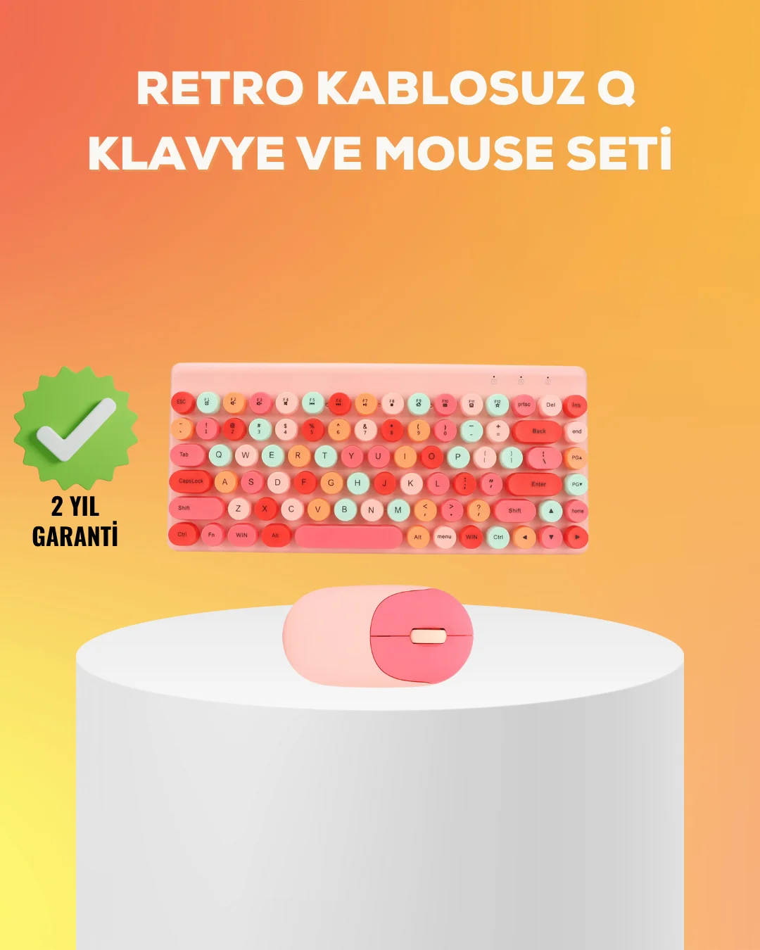 Renkli Retro Tuş Takımlı Klavye – 3 Cihaz Bağlantısı, Medya Kısay