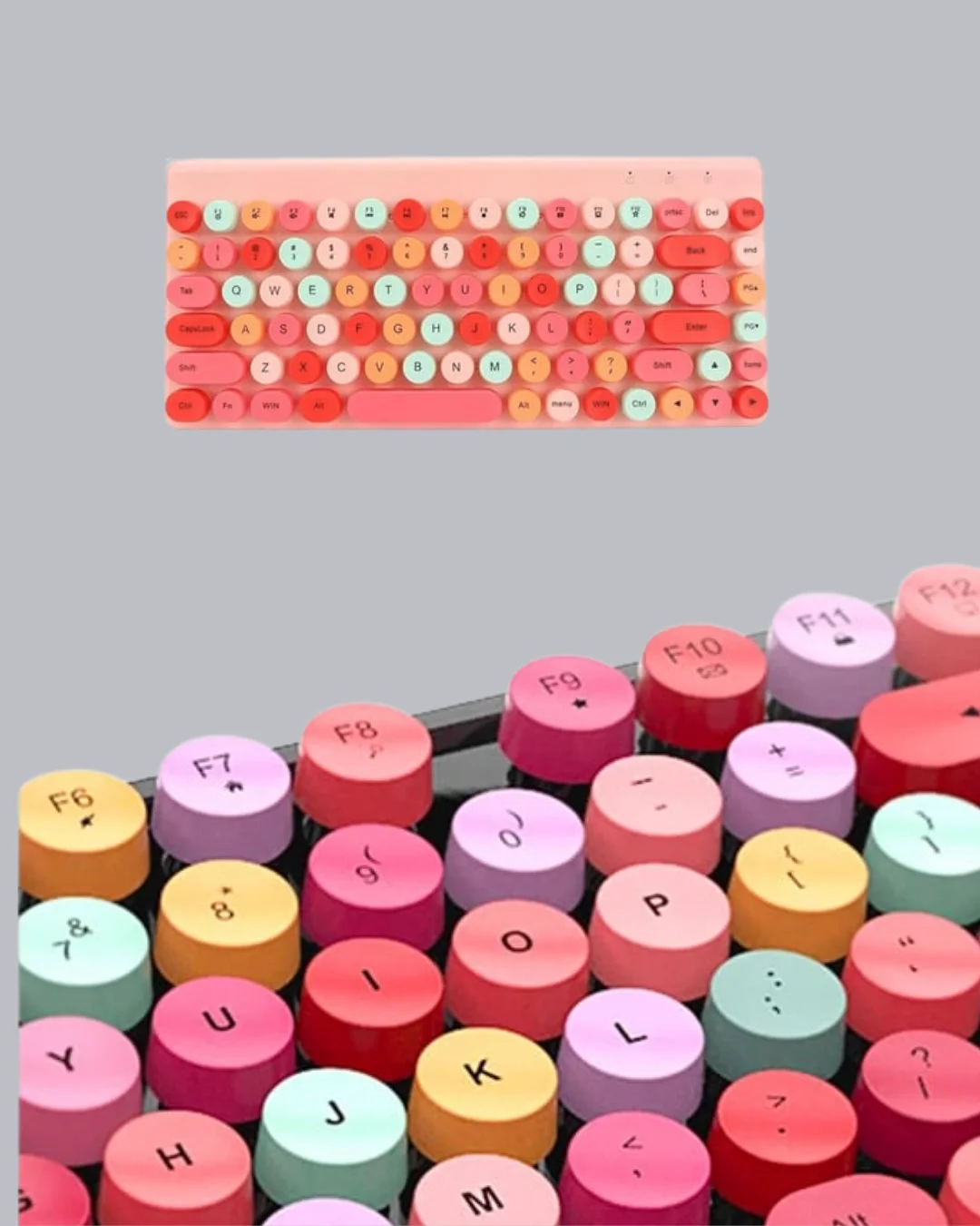 Renkli Retro Tuş Takımlı Klavye – 3 Cihaz Bağlantısı, Medya Kısay