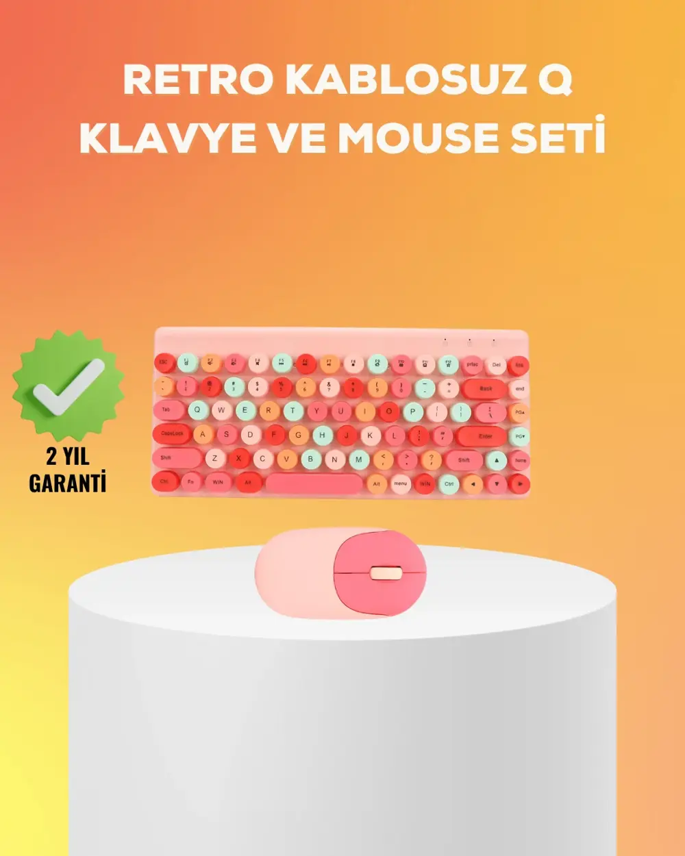 Renkli Retro Tuş Takımlı Klavye – 3 Cihaz Bağlantısı, Medya Kısay