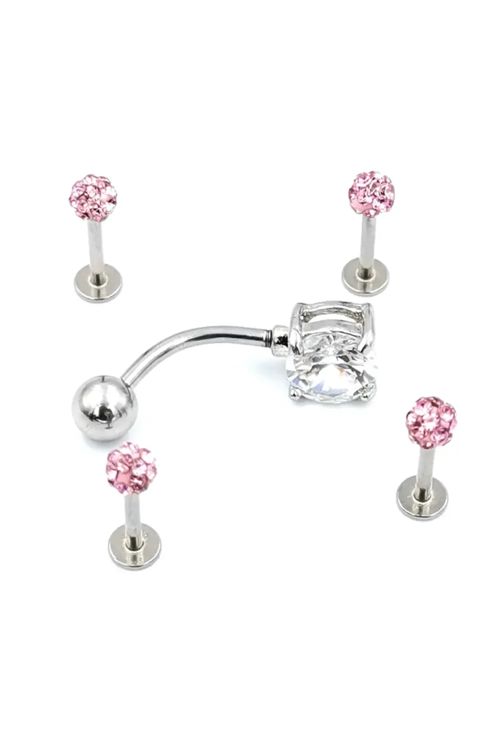 Renkli Taşlı Çelik 5 Adet Kaş Tragus Piercing