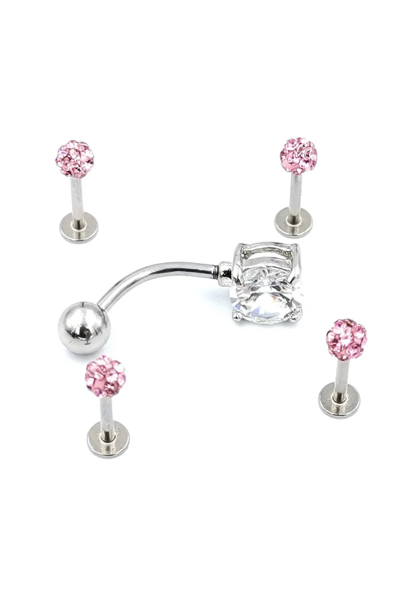 Renkli Taşlı Çelik 5 Adet Kaş Tragus Piercing