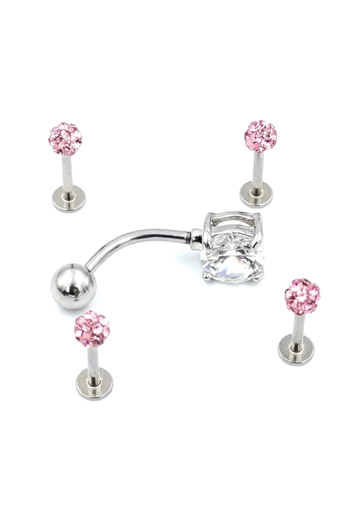 Renkli Taşlı Çelik 5 Adet Kaş Tragus Piercing