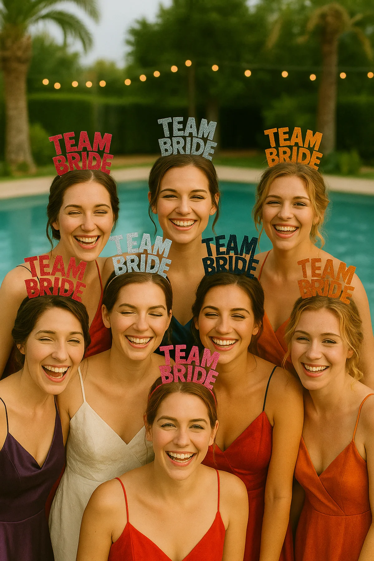 Renkli Team Bride Taç 10'lu Set - Bekarlığa Veda, Kına ve Gelin P