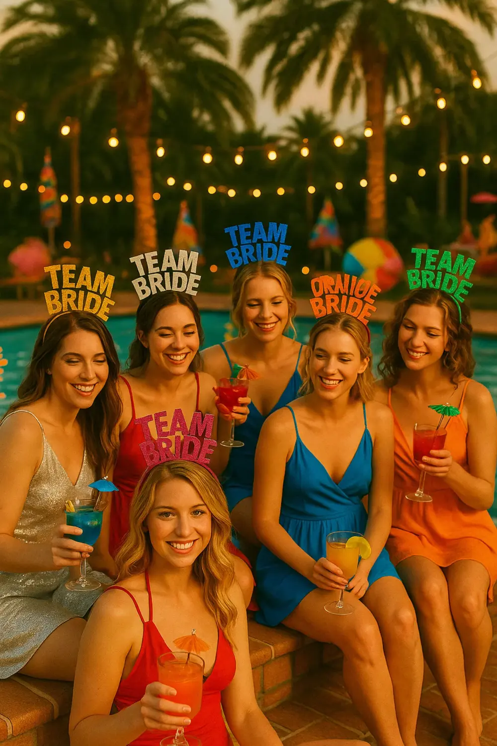 Renkli Team Bride Taç 10'lu Set - Bekarlığa Veda, Kına ve Gelin P