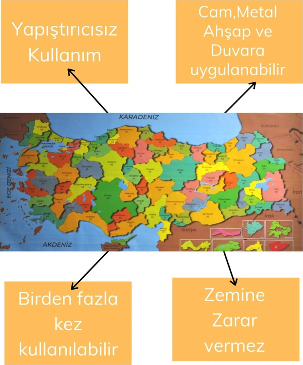Renkli Türkiye Haritası Manyetik Yapıştırıcı Gerektirmeyen Duvar Renkli Türkiye Haritası Manyetik Yapıştırıcı Gerektirmeyen Duvar