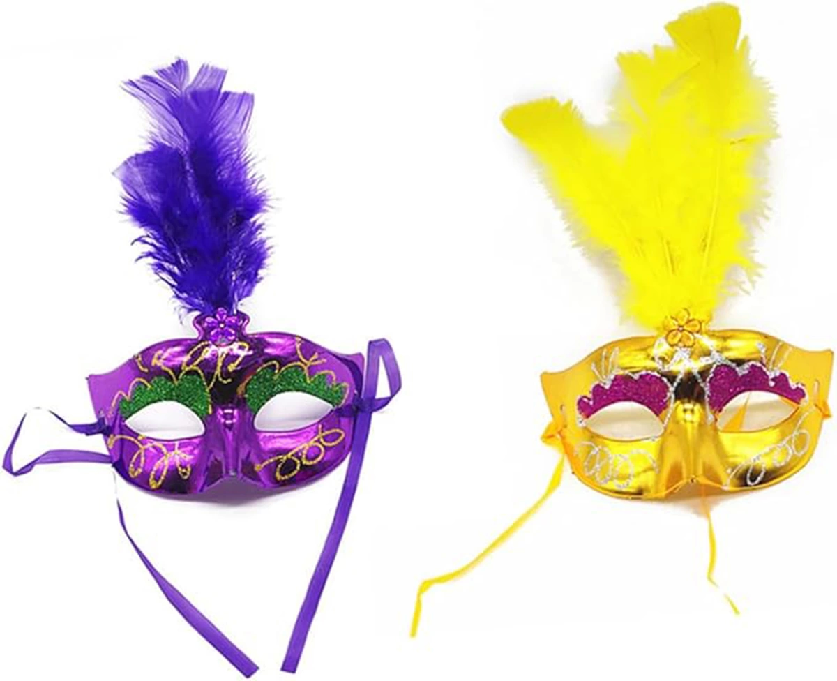 Just Cheap Store Renkli Tüylü Venedik Parti Maskesi Karişik Renk 12 Adet