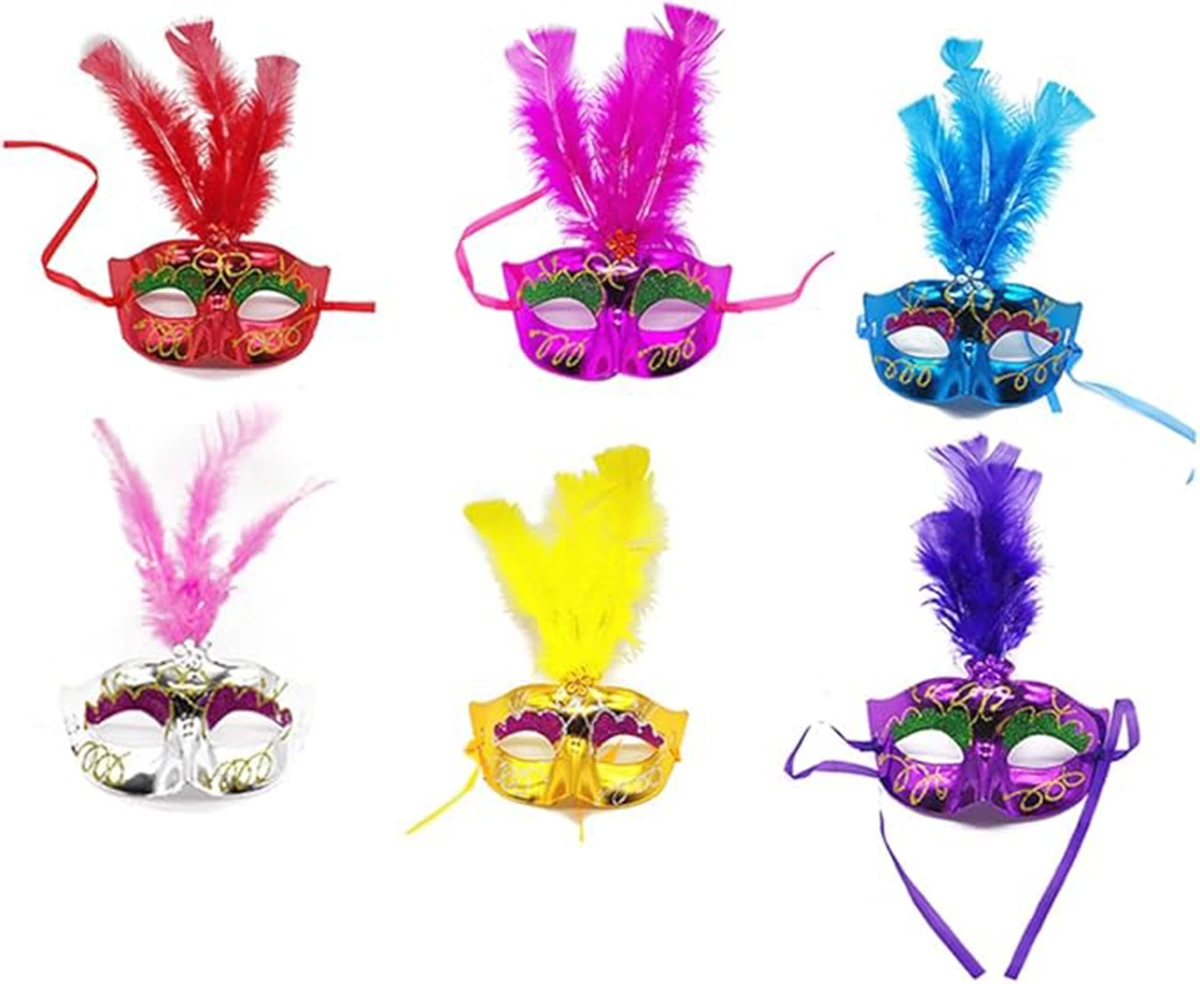 Just Cheap Store Renkli Tüylü Venedik Parti Maskesi Karişik Renk 12 Adet