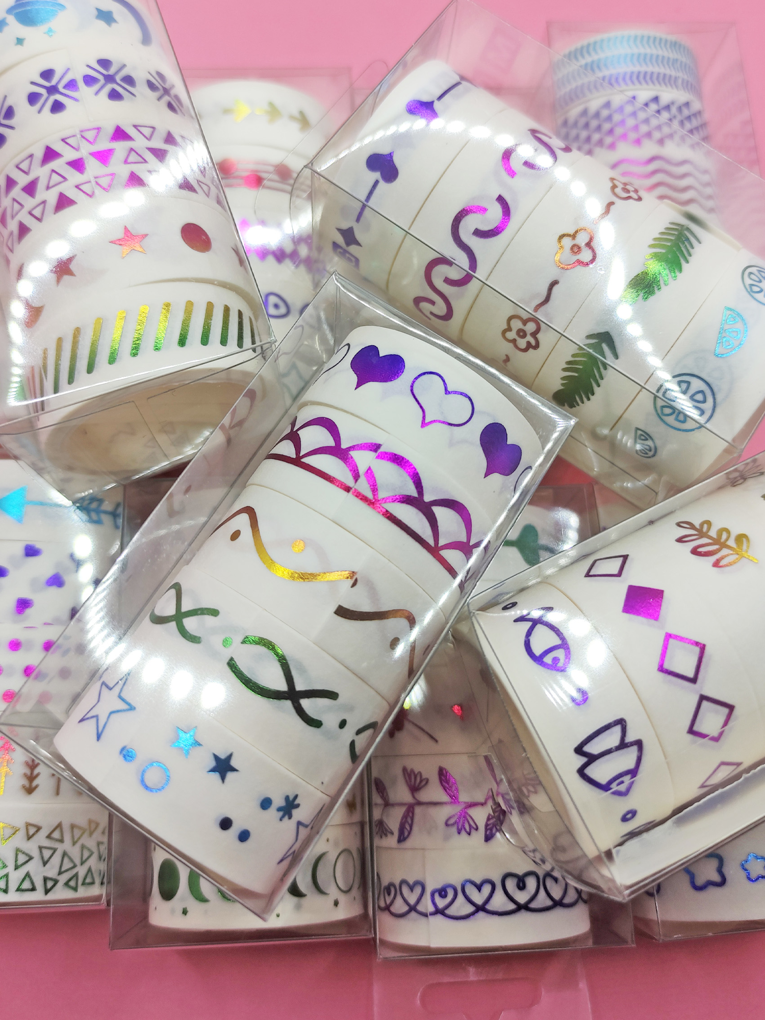 Renkli Yaldızlı Vintage Washi Tape Bant Yapışkanlı Maskeleme Kağı