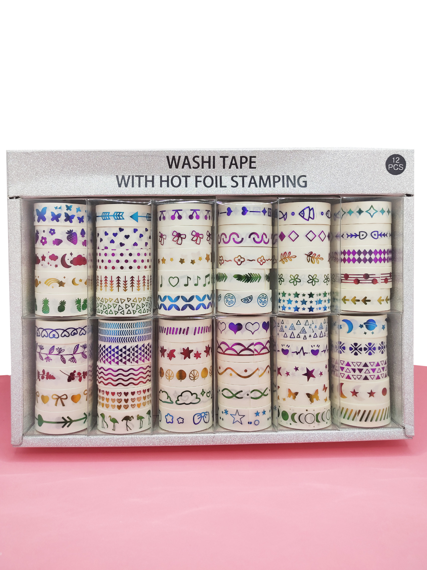 Renkli Yaldızlı Vintage Washi Tape Bant Yapışkanlı Maskeleme Kağı