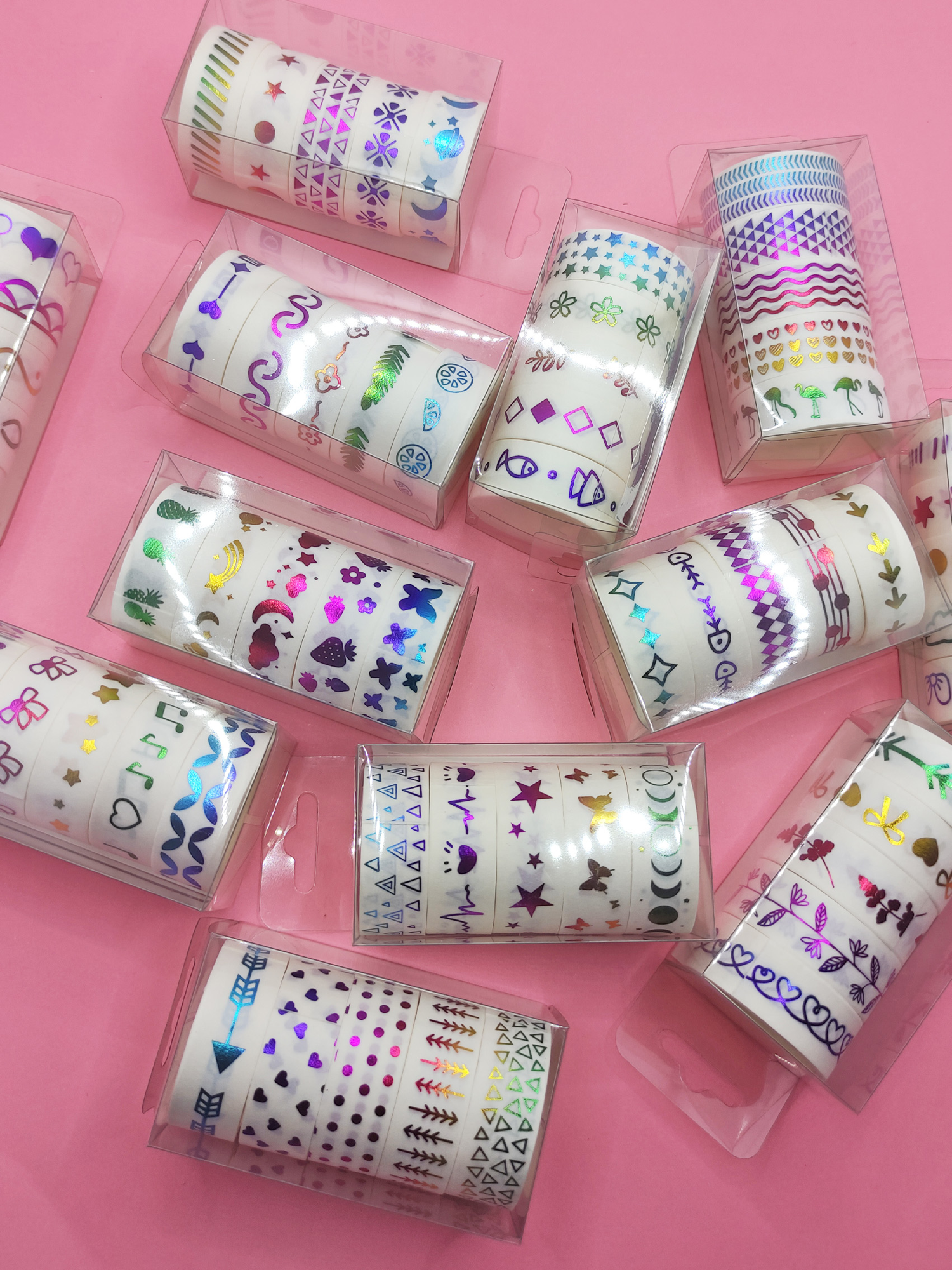 Renkli Yaldızlı Vintage Washi Tape Bant Yapışkanlı Maskeleme Kağı