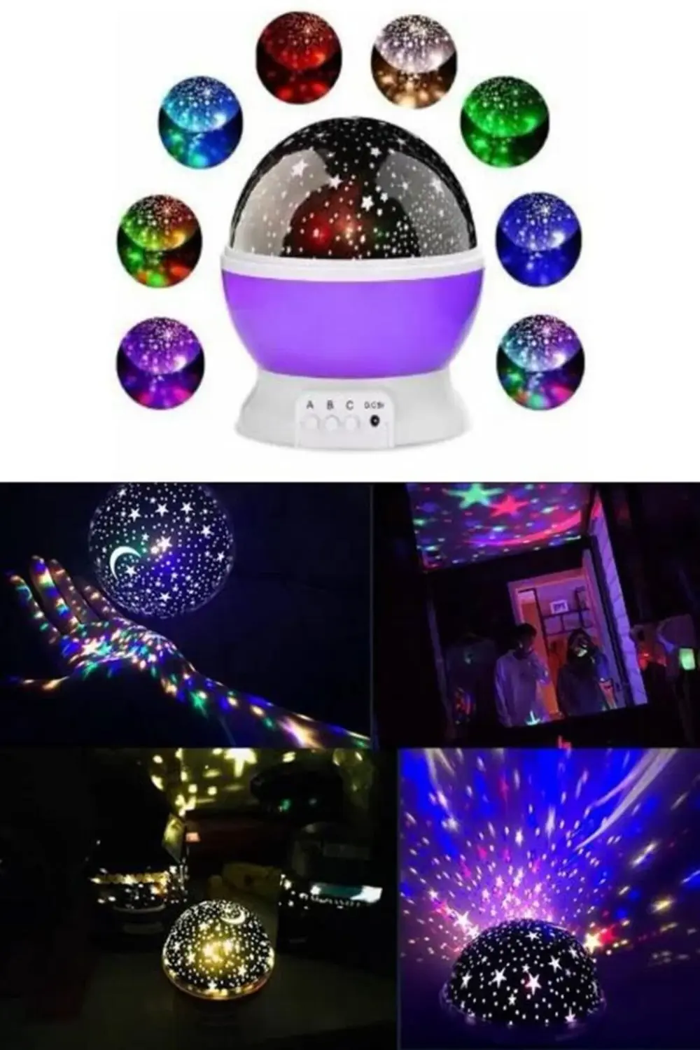 Renkli Yıldızlı Gökyüzü Projeksiyon Gece Lambası Pilli ve USB Kab