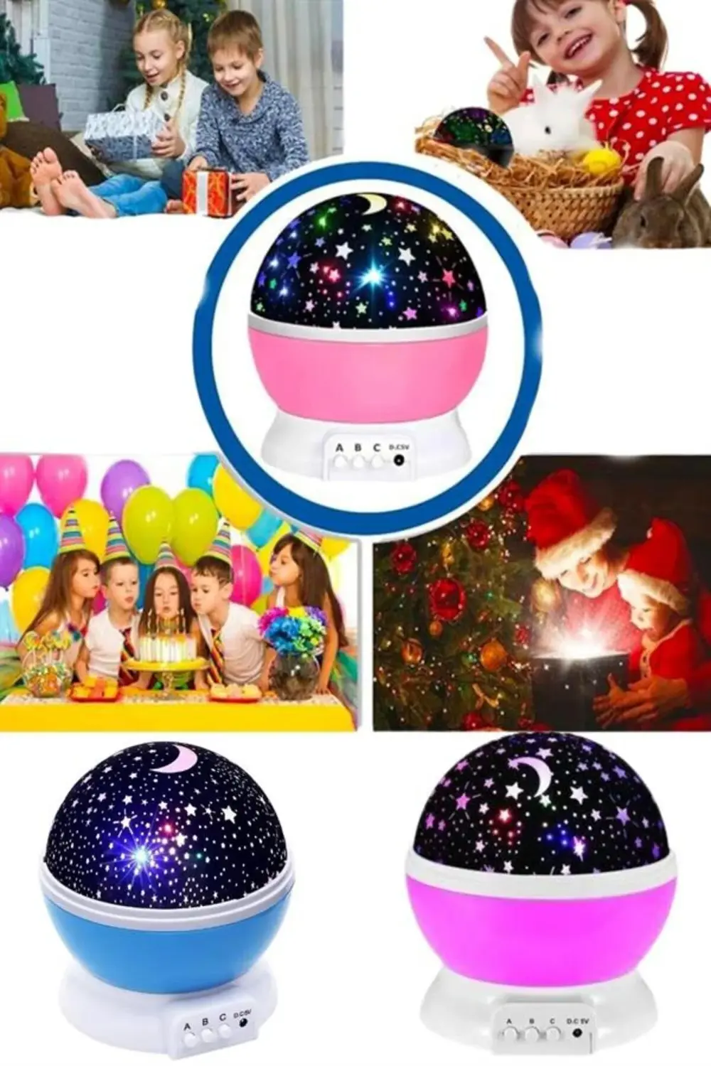 Renkli Yıldızlı Gökyüzü Projeksiyon Gece Lambası Pilli ve USB Kab