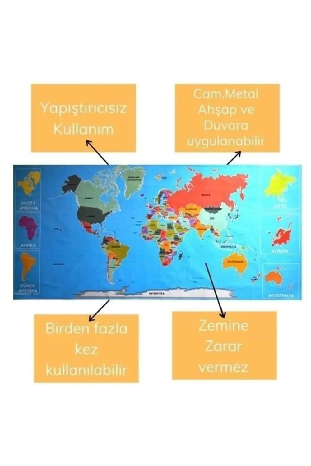 RenkliAtlas DünyaHaritası Manyetik Yapıştırıcı Gerektirmeyen Duva RenkliAtlas DünyaHaritası Manyetik Yapıştırıcı Gerektirmeyen Duva