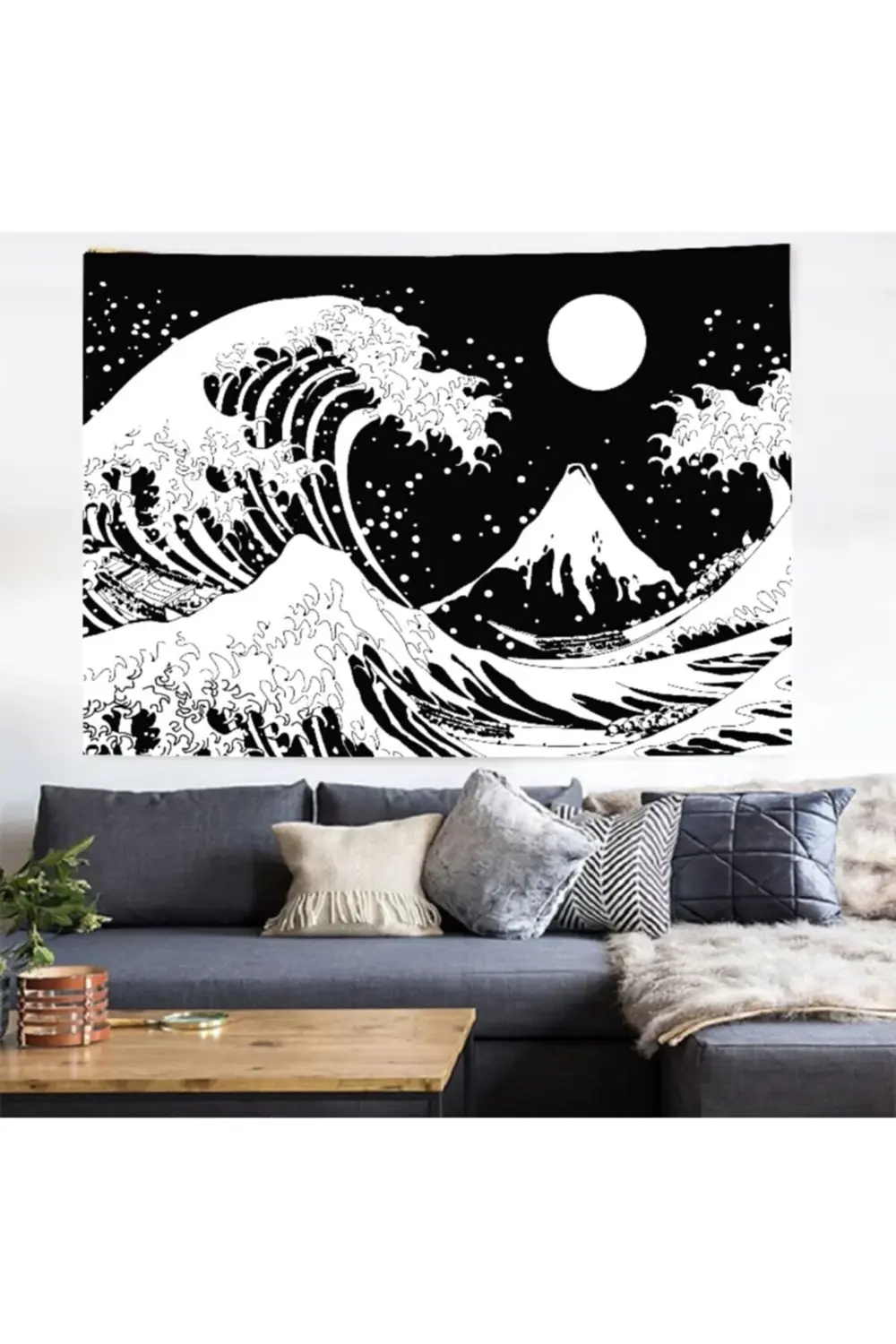 Renksiz Katsushika Hokusai The Great Wave Duvar Halısı