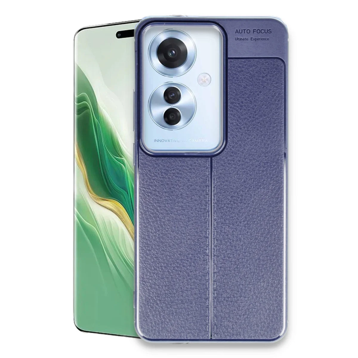 Reno 11F Auto Focus Kılıf - Lacivert TPU Deri Dokulu Koruma
