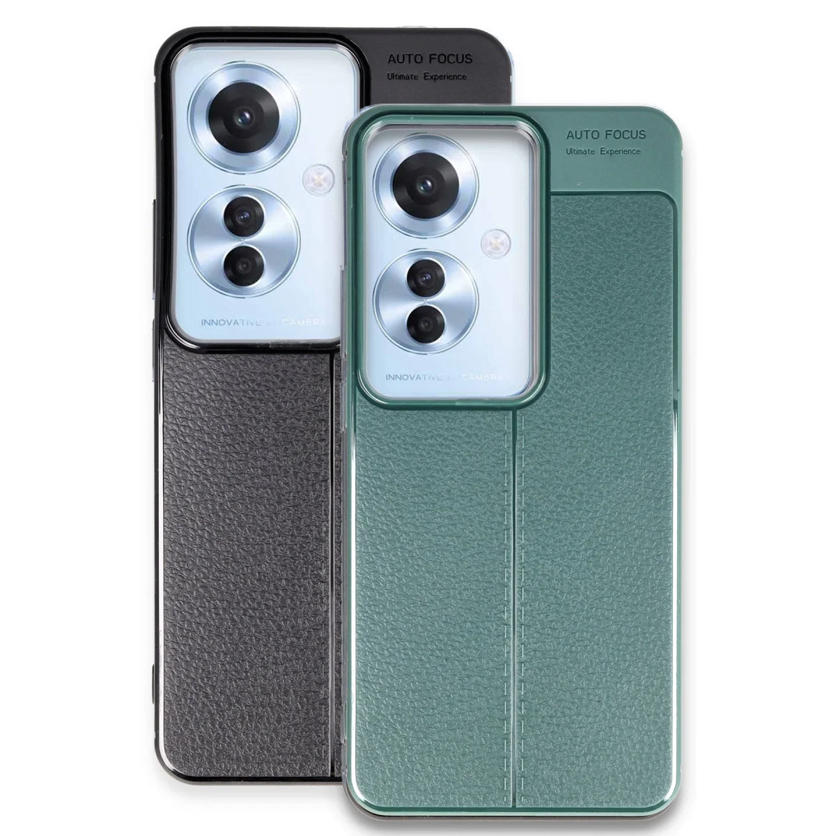 Reno 11F Auto Focus Kılıf - Lacivert TPU Deri Dokulu Koruma