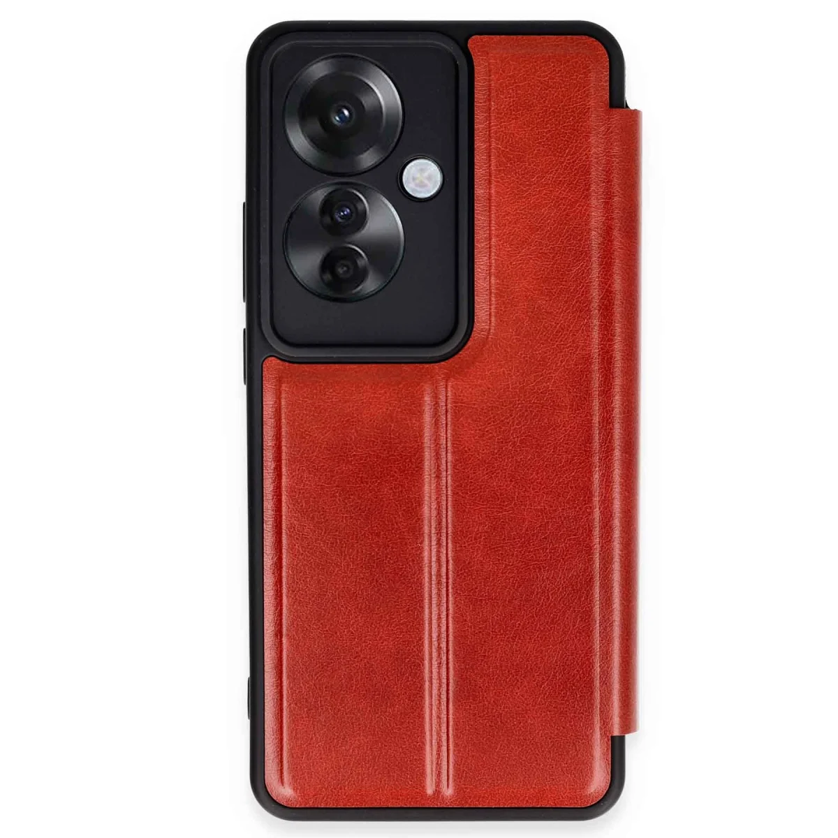 Reno 11F Kılıf Flip Cover - Kırmızı, Ekran Koruma ve Şık Tasarım