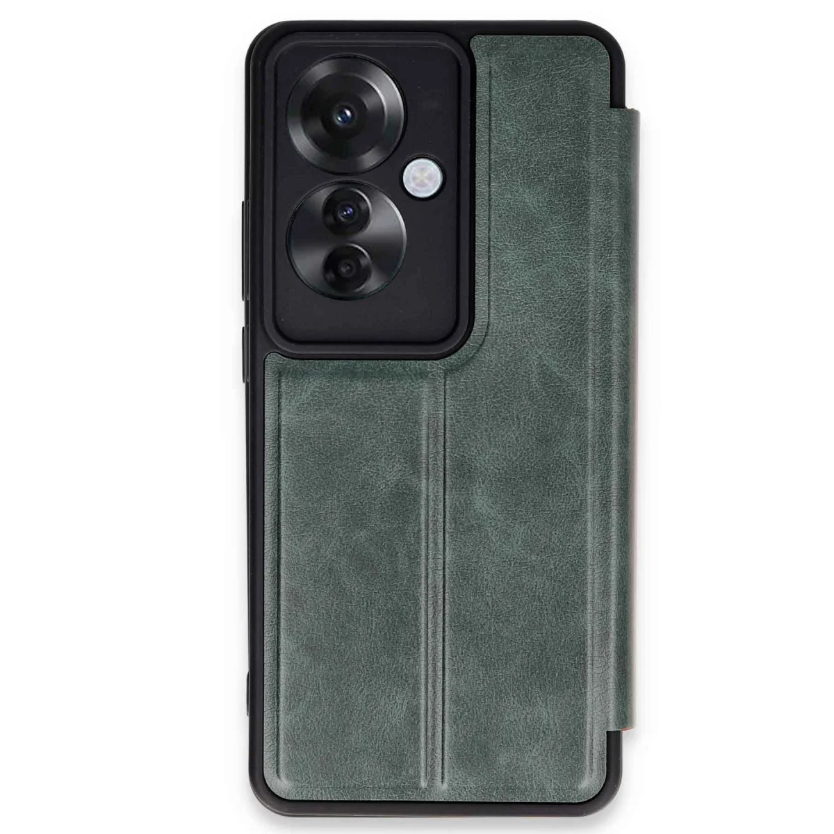 Reno 11F Kılıf Flip Cover - Koyu Yeşil - Premium Ekran Koruma