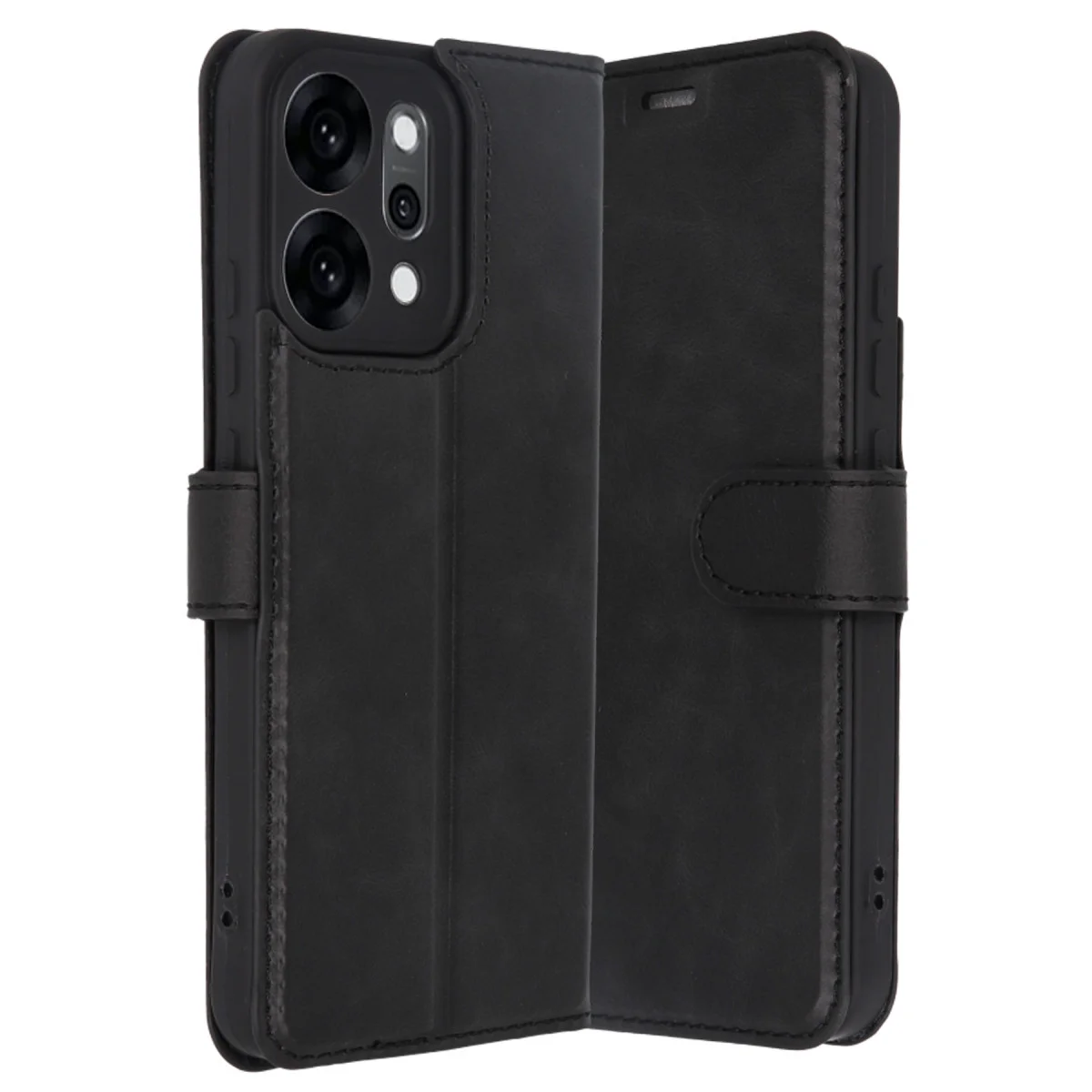 Reno 14 Trend S Plus Kapaklı Kılıf - Siyah, TPU, Standlı ve Şık Telefon Kılıfı