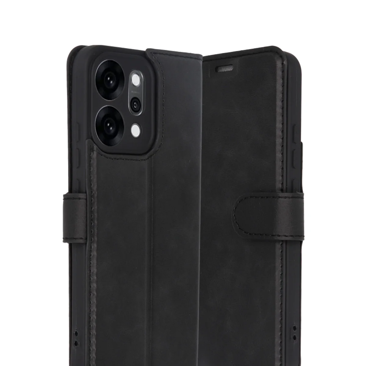 Reno 14 Trend S Plus Kapaklı Kılıf - Siyah, TPU, Standlı ve Şık Telefon Kılıfı