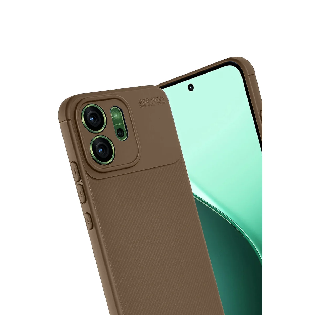 Reno 14F Auto Focus Karbon Kapak - Kahverengi, Şık ve Darbe Korumalı Telefon Kılıfı