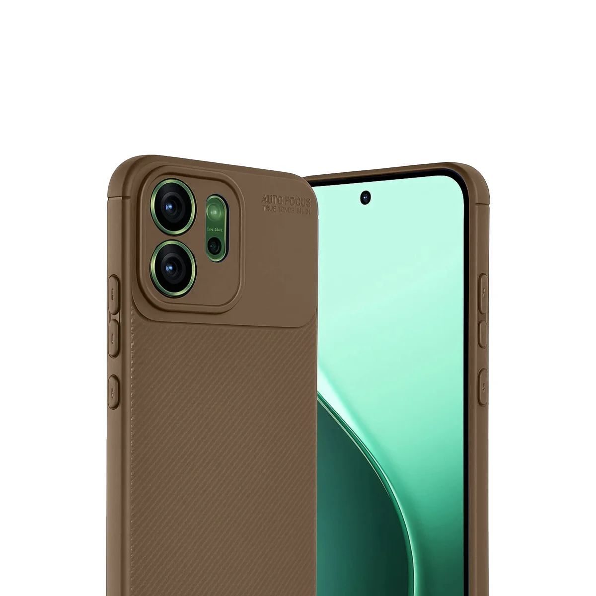 Reno 14F Auto Focus Karbon Kapak - Kahverengi, Şık ve Darbe Korumalı Telefon Kılıfı