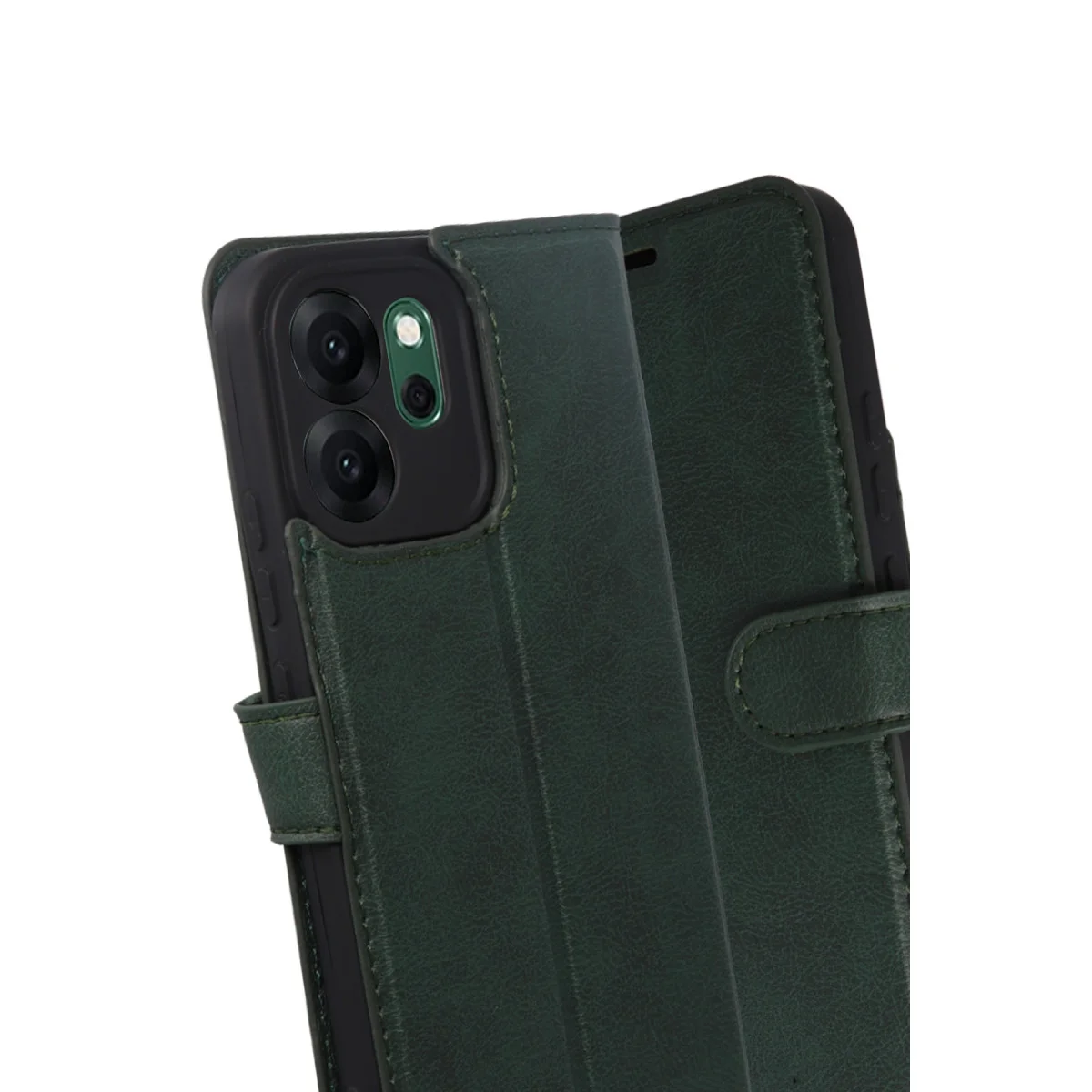 Reno 14F Trend S Plus Kapaklı Kılıf - Yeşil Stand ve Cüzdan Desteği